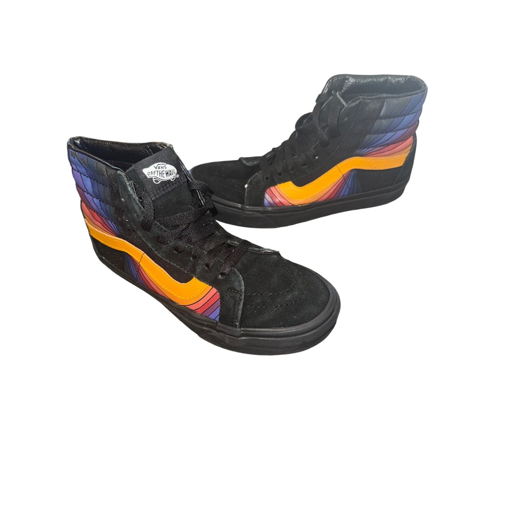 Vans Sk8-Hi Sneakers Womens 7 Rainbow Sunset Black Suede High Top VN0A38GEVMO